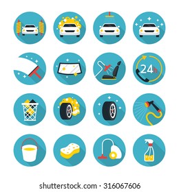 Car Care And Wash Objects Icons Set, Flat Design, Automobile