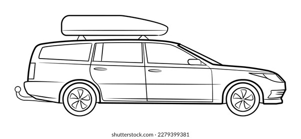 Car with cargo roof box on the top vector stock illustration.