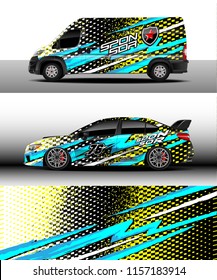 Car and cargo van decal design vector. Graphic abstract stripe racing background designs for wrap vehicle, race, rally, adventure and car racing livery.