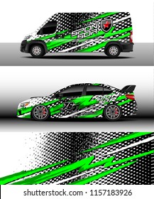 Car and cargo van decal design vector. Graphic abstract stripe racing background designs for wrap vehicle, race, rally, adventure and car racing livery.