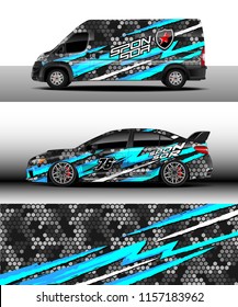 Car and cargo van decal design vector. Graphic abstract stripe racing background designs for wrap vehicle, race, rally, adventure and car racing livery.