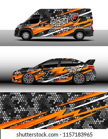 Car and cargo van decal design vector. Graphic abstract stripe racing background designs for wrap vehicle, race, rally, adventure and car racing livery.