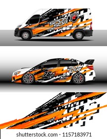 Car and cargo van decal design vector. Graphic abstract stripe racing background designs for wrap vehicle, race, rally, adventure and car racing livery.