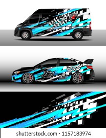 Car and cargo van decal design vector. Graphic abstract stripe racing background designs for wrap vehicle, race, rally, adventure and car racing livery.
