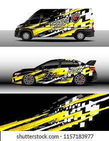 Car and cargo van decal design vector. Graphic abstract stripe racing background designs for wrap vehicle, race, rally, adventure and car racing livery.