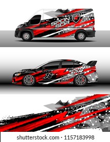 Car and cargo van decal design vector. Graphic abstract stripe racing background designs for wrap vehicle, race, rally, adventure and car racing livery.