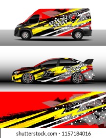 Car and cargo van decal design vector. Graphic abstract stripe racing background designs for wrap vehicle, race, rally, adventure and car racing livery.