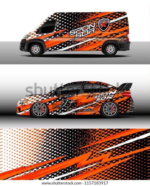 Car and cargo van decal design vector.\
Graphic abstract stripe racing background designs for wrap vehicle,\
race, rally, adventure and car racing\
livery.