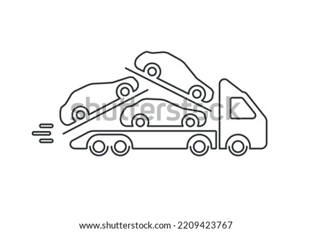 Car carrier icon from thin lines. Car delivery. The cars are on a truck.