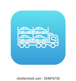 Car carrier line icon for web, mobile and infographics. Vector white icon on the blue gradient square with rounded corners isolated on white background.