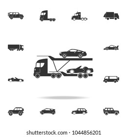 Car carrier truck deliver new auto icon. Detailed set of transport icons. Premium quality graphic design. One of the collection icons for websites, web design, mobile app on white background