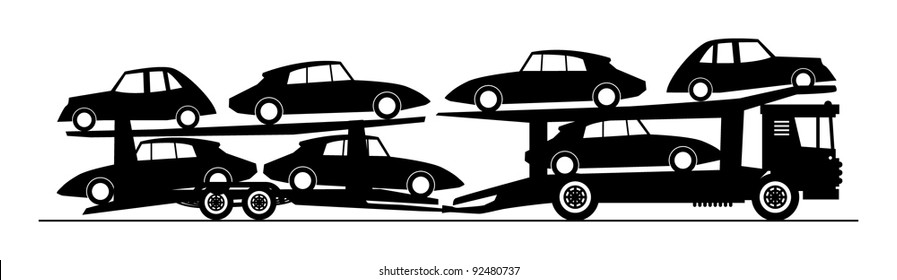 Car carrier truck deliver new auto, vector illustration