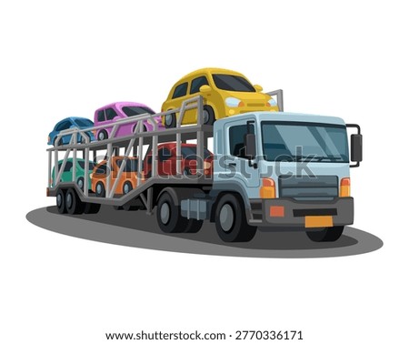 Car Carrier Truck Transporting Multiple Vehicles Illustration Vector
