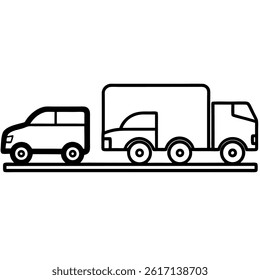 Car Carrier Truck Vector in Outline Style – Monochrome Design for Transportation