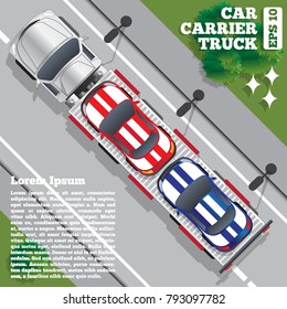 Car carrier truck. View from above. Vector illustration.