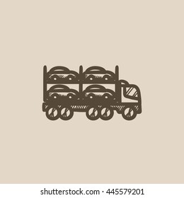 Car carrier vector sketch icon isolated on background. Hand drawn Car carrier icon. Car carrier sketch icon for infographic, website or app.