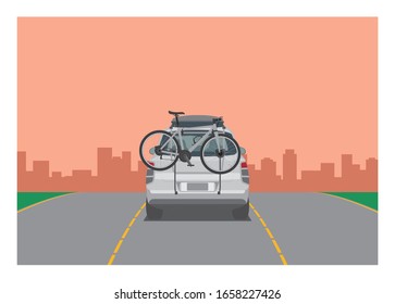 Car carrying bicycle. Simple flat illustration