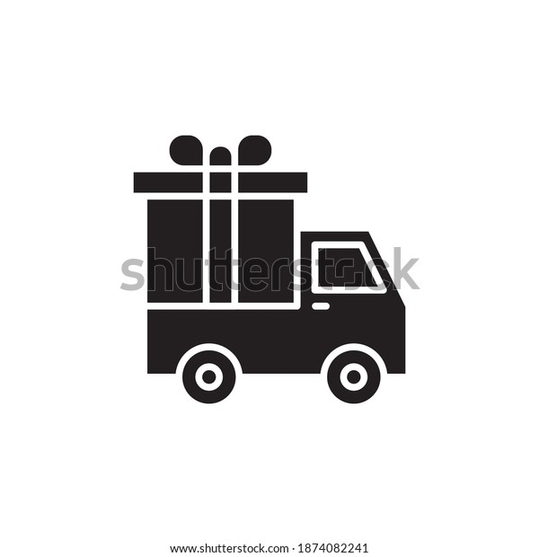 car carrying\
box icon black style design. truck carrying gift vector\
illustration. isolated on white\
background