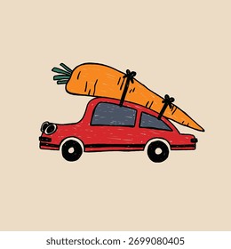 car carrying carrots scribble cartoon illustration