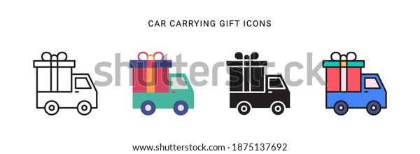 car carrying gift icon vector with\
different style design. isolated on white\
background