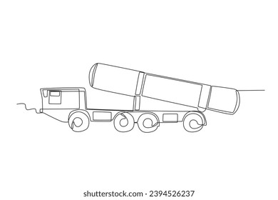 Un coche con armas nucleares. Dibujo de una sola línea de armas nucleares