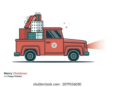 car carrying a pile of gifts Assets Graphic Illustration Vector For Christmas Decorative Post Card