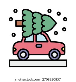 Coche que lleva el icono del estilo del color lineal del árbol de pino,