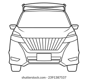 A car carrying surfing board in outline and vector.