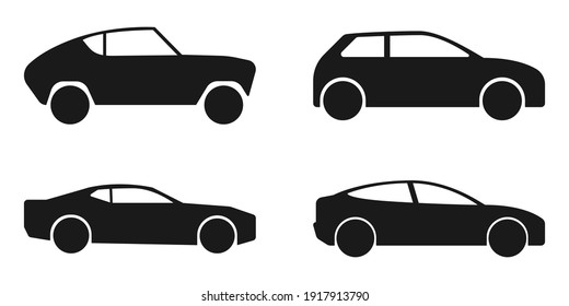 Coche. Iconos de coches, aislados. Iconos vectoriales de Black Car. Automóvil. Ilustración del vector