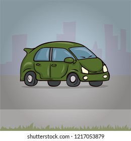 Car. Cartoon hand drawn vector illustration.