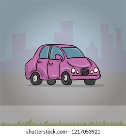 Car. Cartoon hand drawn vector illustration.