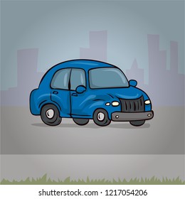 Car. Cartoon hand drawn vector illustration.