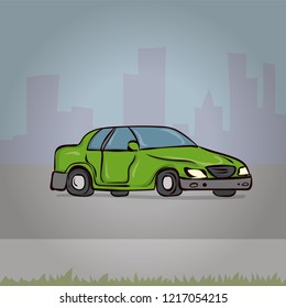 Car. Cartoon hand drawn vector illustration.