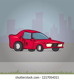 Car. Cartoon hand drawn vector illustration.
