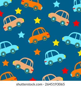 car cartoon illustration seamless vector pattern design for kids apparel fullprint. This design is suitable for children's clothing textile industry