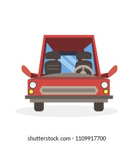 Car cartoon red vector illustration side view isolated road vehicle flat funny sign