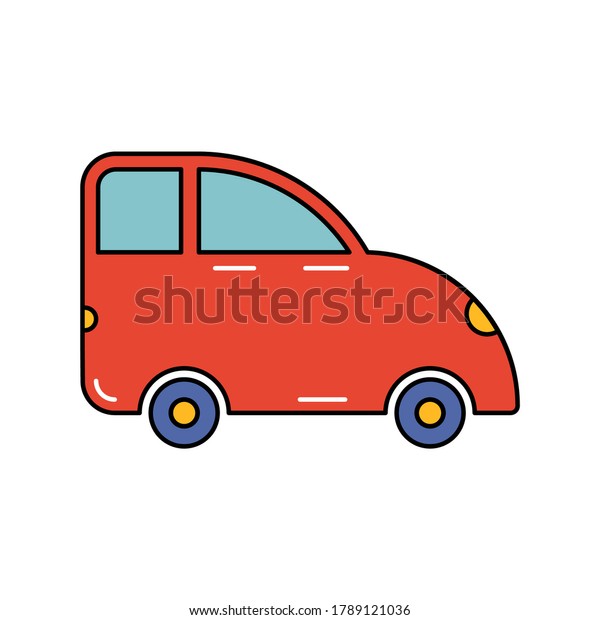 Car cartoon sticker in\
retro style on white background, vector illustration for travel\
theme