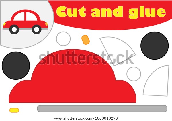 Car in cartoon style, education game for the\
development of preschool children, use scissors and glue to create\
the applique, cut parts of the image and glue on the paper, vector\
illustration