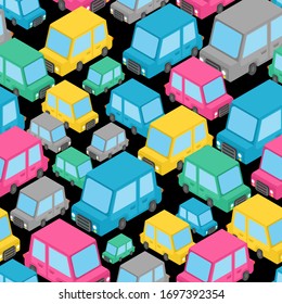 Car cartoon style pattern seamless. Auto Kids Style background. Baby fabric texture. vector ornament