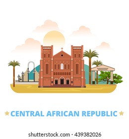 CAR Central African Republic country flat cartoon style historic sight vector illustration. World vacation travel Africa collection. Notre-Dame Cathedral Immaculate Conception Place de la Republique.