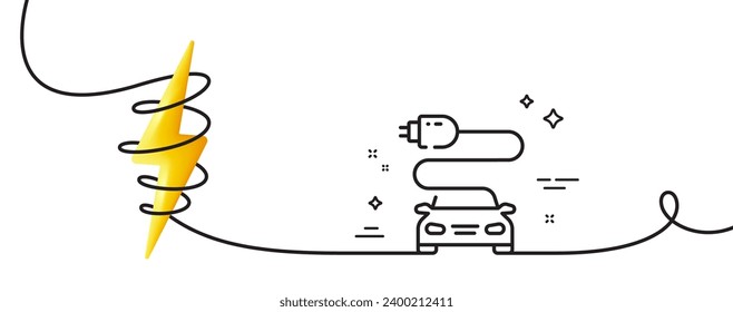 Car charge line icon. Continuous one line with curl. Vehicle charging plug sign. Electric power symbol. Car charge single outline ribbon. Loop curve with energy. Vector