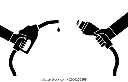 Car charger connector and pump fuel petrol. Fuel station and point alternative green energy. Eco transport.