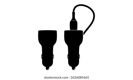 Car Charger symbol, black isolated silhouette