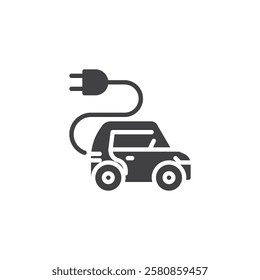 A car with a charging cable vector icon. filled flat sign for mobile concept and web design. Electric Vehicle glyph icon. Symbol, logo illustration. Vector graphics