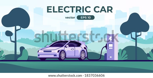 Car\
charging at the charger station. Car refueling petrol at the gas\
station. Electric or gasoline. Flat style eps10 illustration. Front\
view. Simple modern design. Black color\
icon.