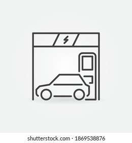Car Charging at EV Charging Station vector concept icon or symbol in thin line style