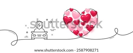Car charging line icon. Continuous line big heart. EV vehicle charge sign. Electric power shield symbol. 3d hearts in heart shaped loop. Car charging single line ribbon. Loop curve pattern. Vector