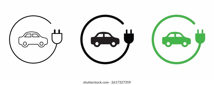 Car charging point icon. Electric plug symbol. Electricity sign. Green energy vector illustration. Wire with plug and lightning bolt pictogram. Phone charge technology concept