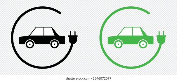 Ícone do ponto de carregamento do carro png. Símbolo de plugue elétrico. Sinal de eletricidade. Ilustração do vetor de energia verde. Conceito de tecnologia de carga de telefone. 
Fio com pictograma de plugue e raio. 