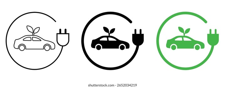 Ícone do ponto de carregamento do carro png. Símbolo de plugue elétrico. Sinal de eletricidade. Ilustração do vetor de energia verde. Fio com pictograma de plugue e raio. Conceito de tecnologia de carga de telefone